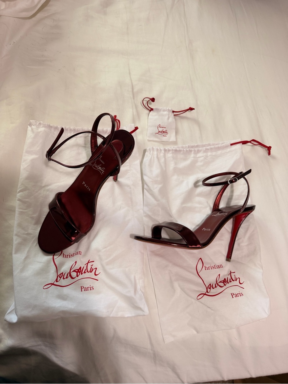 Christian Louboutin Burgundy Patent Leather Ankle-Strap Sandals